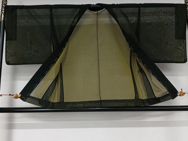 平和屋着物▽羽織 スリーシーズン 春夏秋 塵除け 縞 黒地 正絹 逸品 AABN5059jh