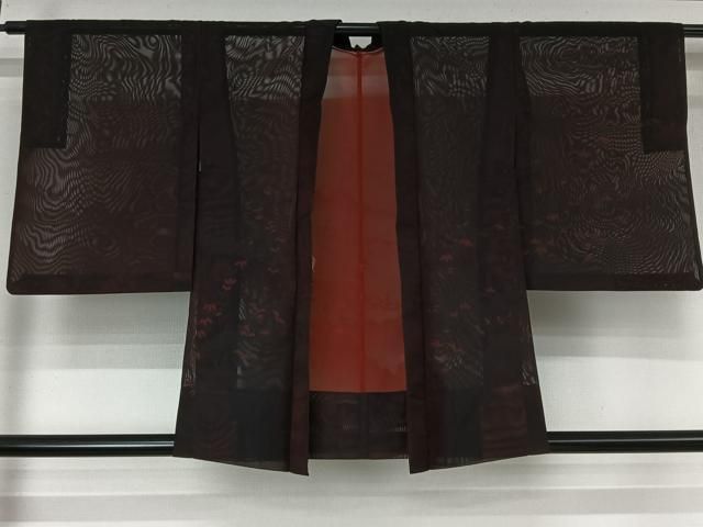 平和屋着物▽羽織 スリーシーズン 春夏秋 塵除け 風景枝葉文 黒地 正絹 逸品 AABN5066jh