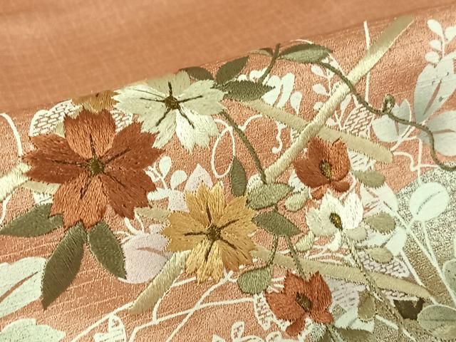 平和屋着物▽訪問着 単衣 刺繍 地紙花文 暈し染め 金銀彩 金糸 正絹 逸品 AABN5080jh