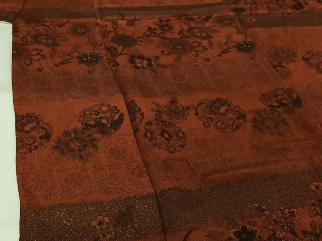 平和屋着物▽上質な小紋 単衣 横段更紗花文 鬼しぼ縮緬 正絹 逸品 AABN5083jh