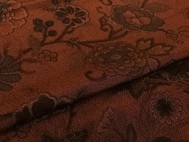 平和屋着物▽上質な小紋 単衣 横段更紗花文 鬼しぼ縮緬 正絹 逸品 AABN5083jh