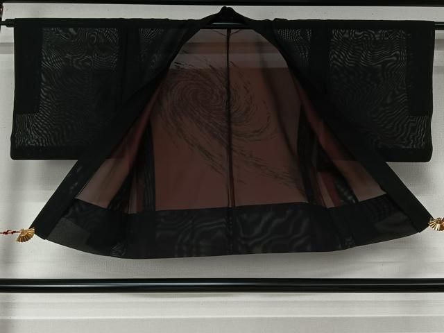 平和屋着物▽羽織 スリーシーズン 春夏秋 塵除け 霞文 黒地 正絹 逸品 AABN5090jh