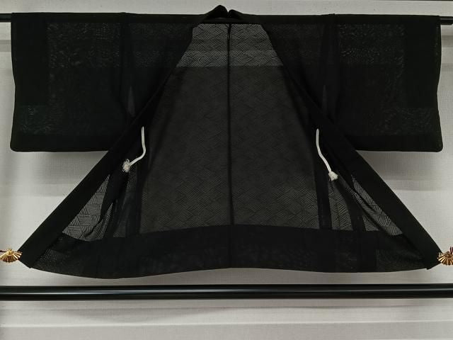 平和屋着物▽羽織 スリーシーズン 春夏秋 塵除け 幾何学文様 黒地 正絹 逸品 AABN5098jh