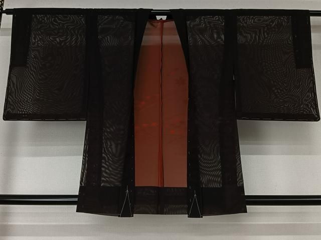 平和屋着物▽羽織 スリーシーズン 春夏秋 塵除け 流水笹の葉文 黒地 正絹 逸品 未使用 AABN5100jh