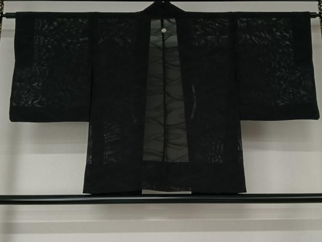 平和屋着物▽羽織 スリーシーズン 春夏秋 塵除け 流水文 黒地 正絹 逸品 AABN5101jh