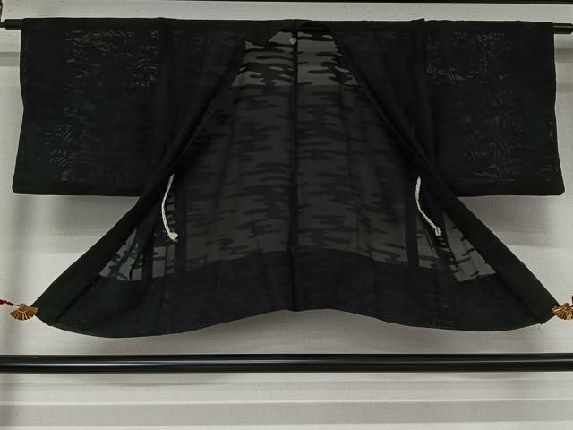 平和屋着物▽羽織 スリーシーズン 春夏秋 塵除け 霞文 黒地 正絹 逸品 AABN5103jh