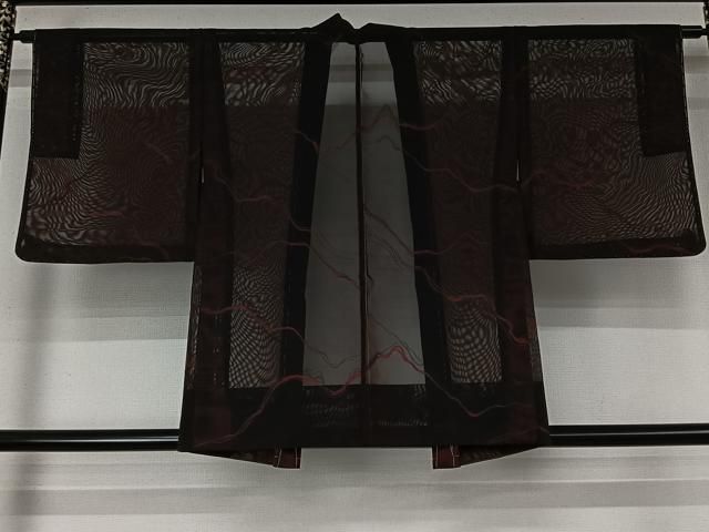 平和屋着物▽羽織 スリーシーズン 春夏秋 塵除け 霞文 黒地 正絹 逸品 未使用 AABN5108jh