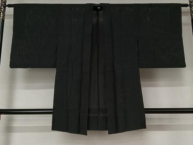 平和屋着物▽長羽織 スリーシーズン 春夏秋 塵除け 黒地 正絹 逸品 AABN5112jh