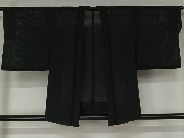 平和屋着物▽羽織 スリーシーズン 春夏秋 塵除け 流水草葉文 黒地 正絹 逸品 AABN5118jh