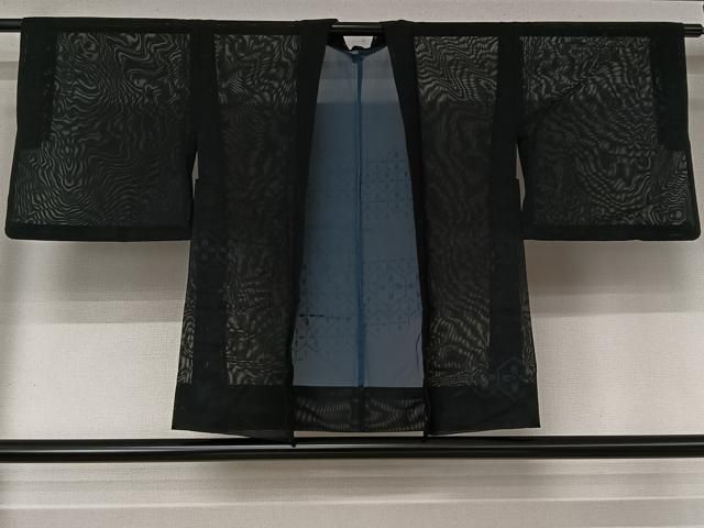 平和屋着物▽羽織 スリーシーズン 春夏秋 塵除け 亀甲花文 黒地 AABN5123jh