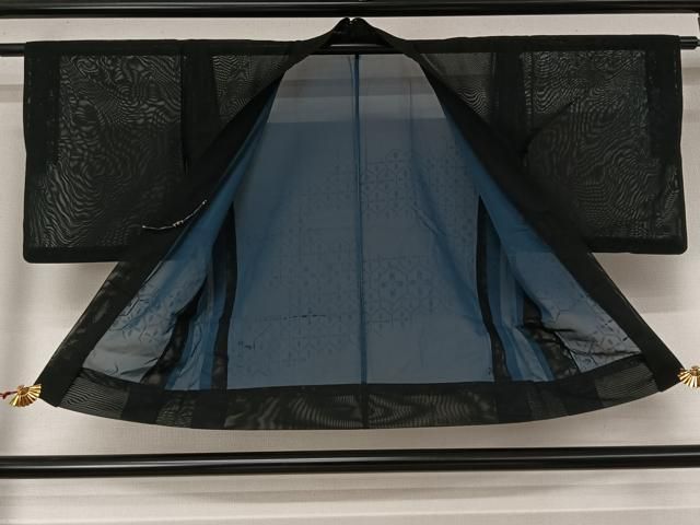 平和屋着物▽羽織 スリーシーズン 春夏秋 塵除け 亀甲花文 黒地 AABN5123jh