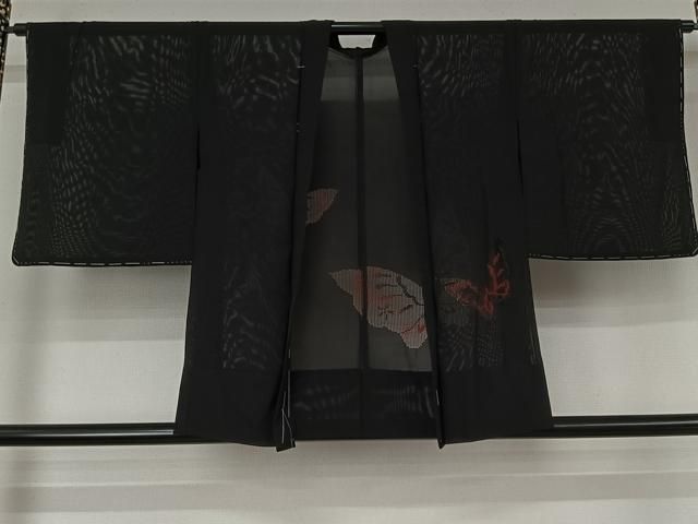 平和屋着物▽羽織 スリーシーズン 春夏秋 塵除け 舞蝶文 黒地 正絹 逸品 未使用 AABN5125jh