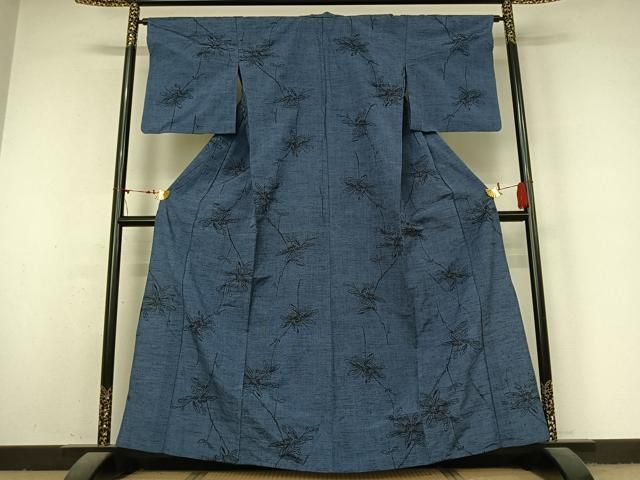 平和屋着物▽上質な紬 単衣 草花文 正絹 逸品 AABN5130jh