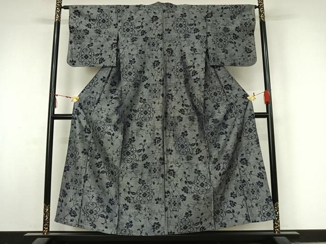 平和屋着物▽上質な紬 単衣 正倉院花唐草文 正絹 逸品 AABN5132jh