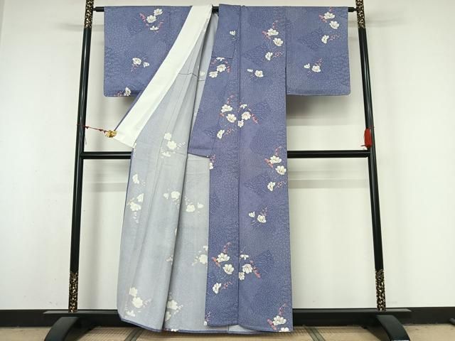 平和屋着物▽上質な小紋 単衣 草花文 正絹 逸品 未使用 AABN5142jh