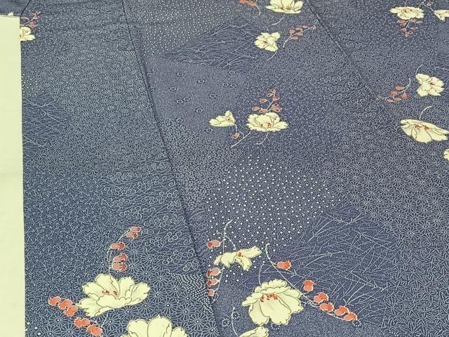 平和屋着物▽上質な小紋 単衣 草花文 正絹 逸品 未使用 AABN5142jh