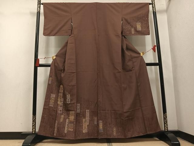 平和屋着物●訪問着 紬地 幾何学文様 金彩 やまと誂製 正絹 逸品 未使用 AABN5214ph