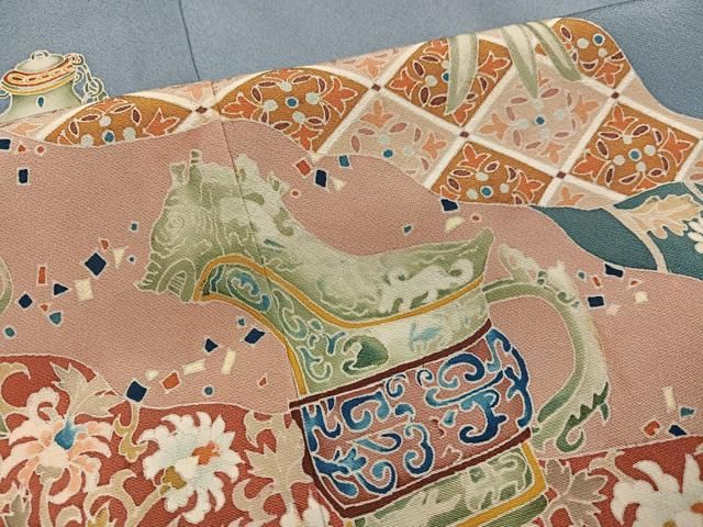 平和屋着物●豪華色留袖 友禅 作家物 彩雲 花陶器 正絹 逸品 AABN5221ph