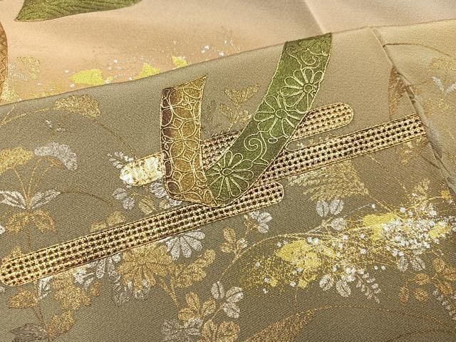 平和屋着物●訪問着 エ霞草花文 暈し染め 金銀彩 正絹 逸品 未使用 AABN5224ph
