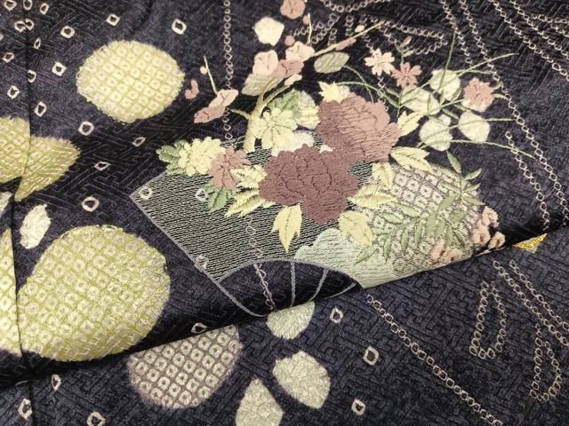 平和屋着物●訪問着 絞り 駒刺繍 扇面花文 正絹 逸品 AABN5226ph