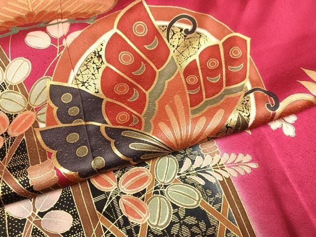 平和屋着物●豪華振袖 花蝶文 金彩 正絹 逸品 AABN5231ph