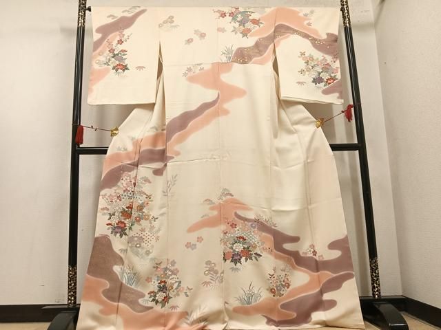 平和屋着物●訪問着 駒刺繍 草花文 金彩 正絹 逸品 未使用 AABN5233ph