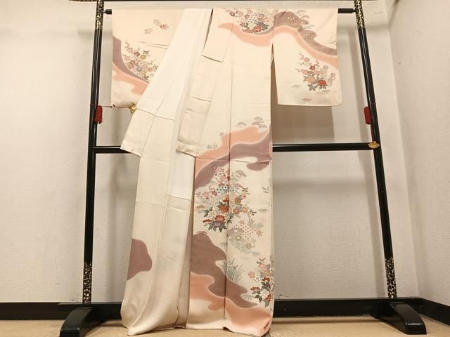 平和屋着物●訪問着 駒刺繍 草花文 金彩 正絹 逸品 未使用 AABN5233ph