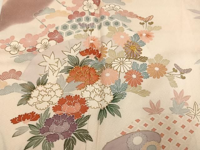 平和屋着物●訪問着 駒刺繍 草花文 金彩 正絹 逸品 未使用 AABN5233ph