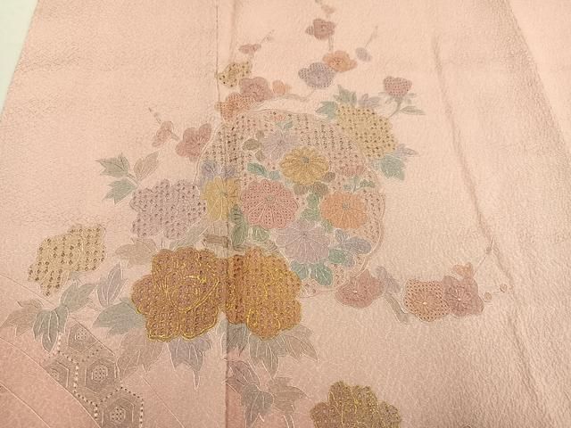 平和屋着物●中国三大刺繍 スワトウ刺繍 汕頭刺繍 総刺繍 訪問着 雪輪花文 暈し染め 金糸 正絹 逸品 未使用 AABN5252ph