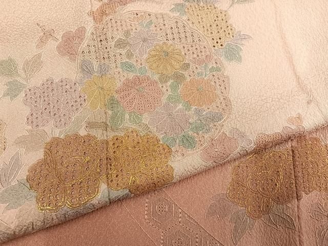 平和屋着物●中国三大刺繍 スワトウ刺繍 汕頭刺繍 総刺繍 訪問着 雪輪花文 暈し染め 金糸 正絹 逸品 未使用 AABN5252ph