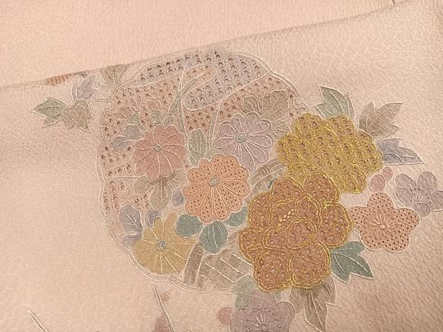 平和屋着物●中国三大刺繍 スワトウ刺繍 汕頭刺繍 総刺繍 訪問着 雪輪花文 暈し染め 金糸 正絹 逸品 未使用 AABN5252ph