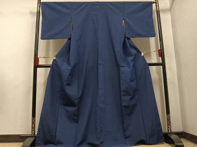 平和屋着物●上質な色無地 青褐色 正絹 逸品 AABN5259ph
