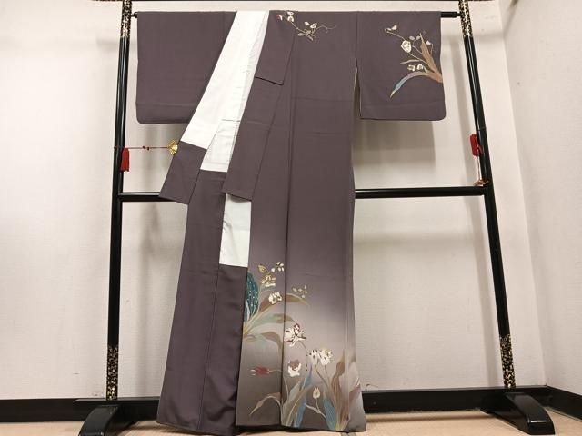 平和屋着物●二代目清次郎 手描き 訪問着 草花文 暈し染め 正絹 逸品 AABN5261ph