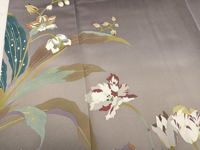 平和屋着物●二代目清次郎 手描き 訪問着 草花文 暈し染め 正絹 逸品 AABN5261ph