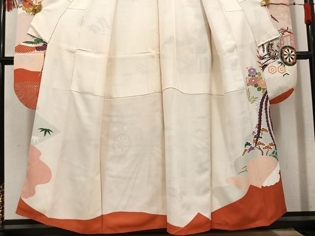 平和屋着物●豪華振袖 駒刺繍 御所車鳳凰几帳花文 金彩 正絹 逸品 AABN5263ph