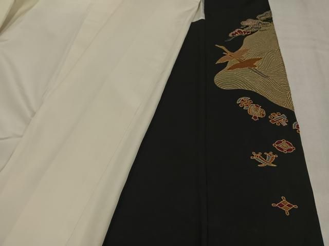 平和屋着物●中国三大刺繍 相良刺繍 総刺繍 黒留袖 群れ鶴浜松宝尽くし 正絹 逸品 AABN5264ph