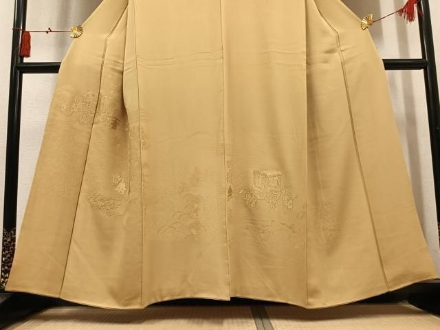平和屋着物●中国三大刺繍 汕頭刺繍 スワトウ刺繍 色留袖 御所車人物草花文 色無地 枯色 正絹 逸品 AABN5266ph