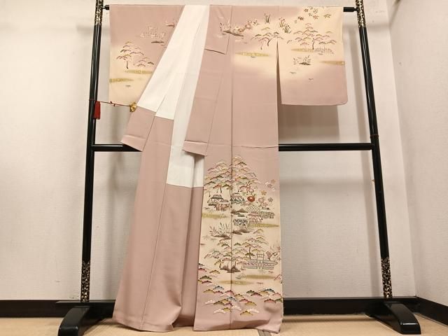 平和屋着物●訪問着 作家物 松竹梅風景文 暈し染め 金彩 正絹 逸品 AABN5268ph