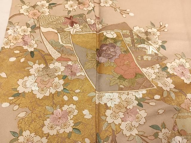 平和屋着物●訪問着 刺繍 色紙草花文 金彩 正絹 逸品 AABN5278ph