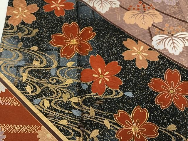 平和屋着物●豪華振袖 駒刺繍 草花文 金彩 正絹 逸品 AABN5279ph