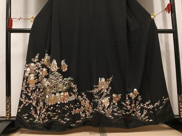 平和屋着物●豪華黒留袖 総刺繍 童子草花文 金糸 正絹 逸品 AABN5308ph