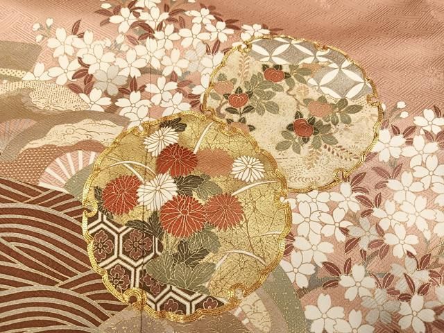 平和屋着物●豪華色留袖 駒刺繍 雪輪花文 金彩 ロング丈 正絹 逸品 AABN5322ph