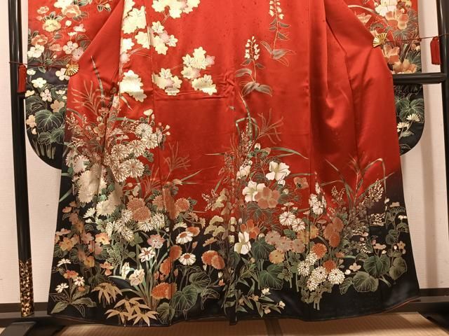 平和屋着物●豪華振袖 草花文 暈し染め 金銀彩 正絹 逸品 AABN5325ph