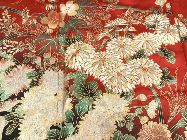 平和屋着物●豪華振袖 草花文 暈し染め 金銀彩 正絹 逸品 AABN5325ph