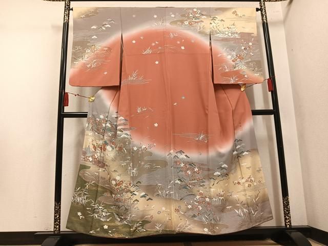 平和屋着物●訪問着 作家物 松竹梅風景文 暈し染め 金彩 正絹 逸品 AABN5341ph
