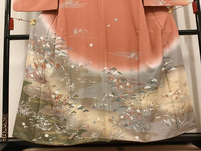 平和屋着物●訪問着 作家物 松竹梅風景文 暈し染め 金彩 正絹 逸品 AABN5341ph
