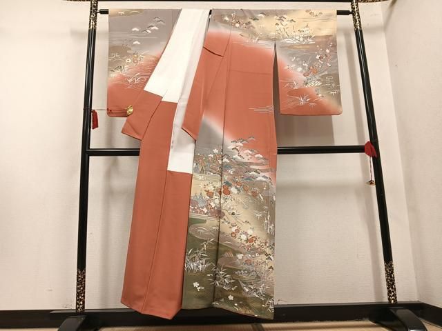平和屋着物●訪問着 作家物 松竹梅風景文 暈し染め 金彩 正絹 逸品 AABN5341ph