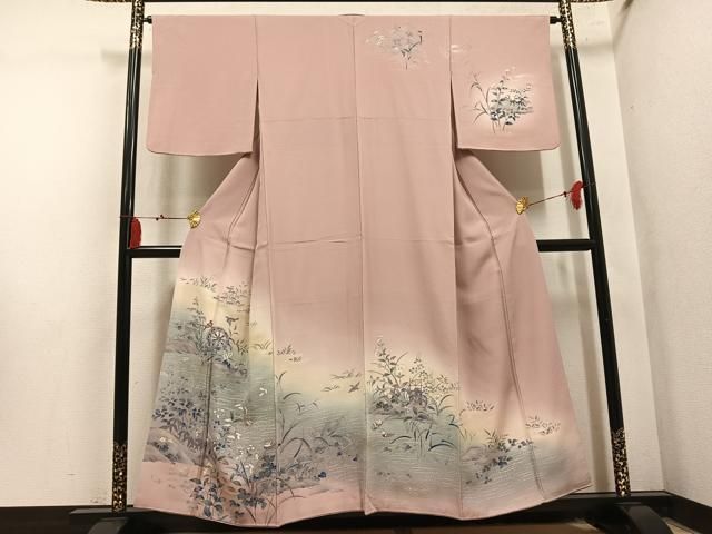 平和屋着物●訪問着 鴛鴦花鳥文 暈し染め 金銀彩 正絹 逸品 AABN5349ph