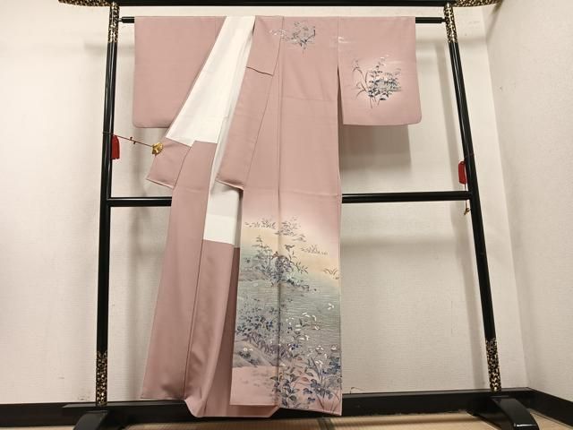 平和屋着物●訪問着 鴛鴦花鳥文 暈し染め 金銀彩 正絹 逸品 AABN5349ph