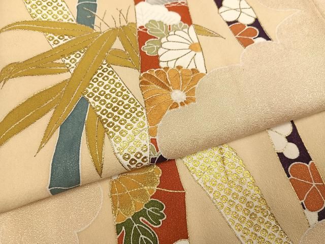 平和屋着物●訪問着 刺繍 草花文 金彩 正絹 逸品 AABN5356ph